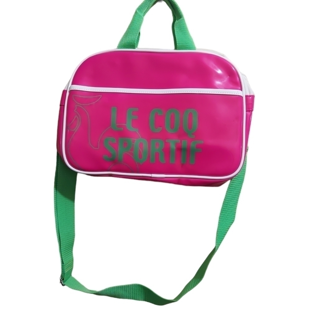 VINTAGE Le Coq Sportif Athletic Yoga Bag Purse Pink Green EUC Rare Workout Sport